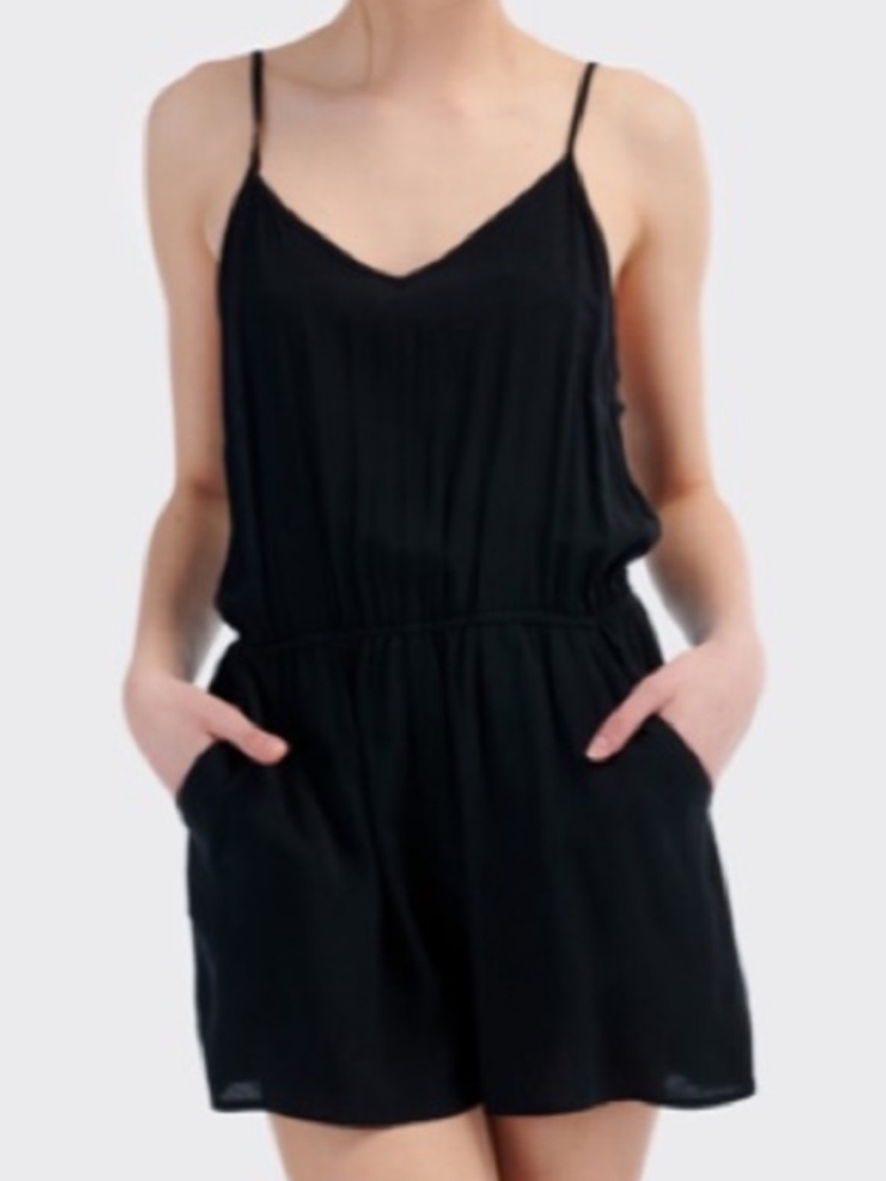 H&M Black Sleeveless V-neck Spaghetti Strap Romper